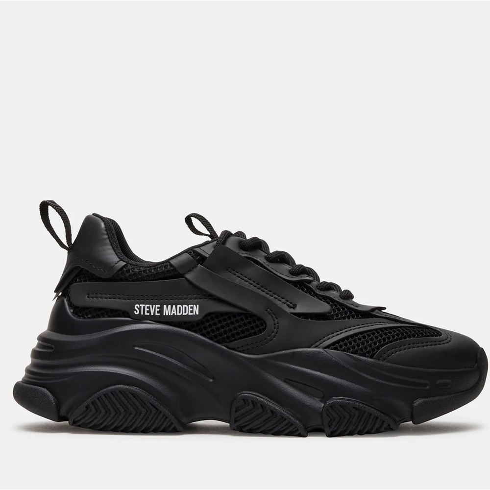 Steve Madden Black Chunky Mesh & Leather Sneakers